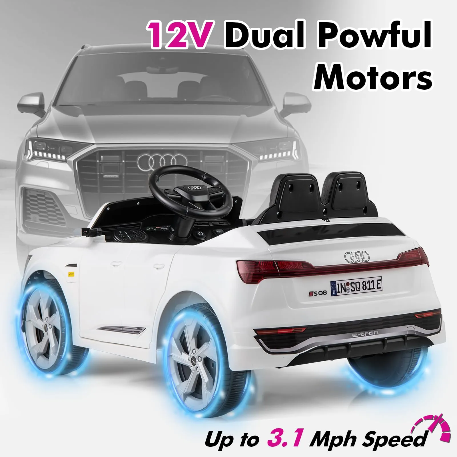 INFANS Licensed Audi SQ8 Ride on Car, Battery Powered Electric Vehicle for with Remote Control, Adjustable Music, LED Lights