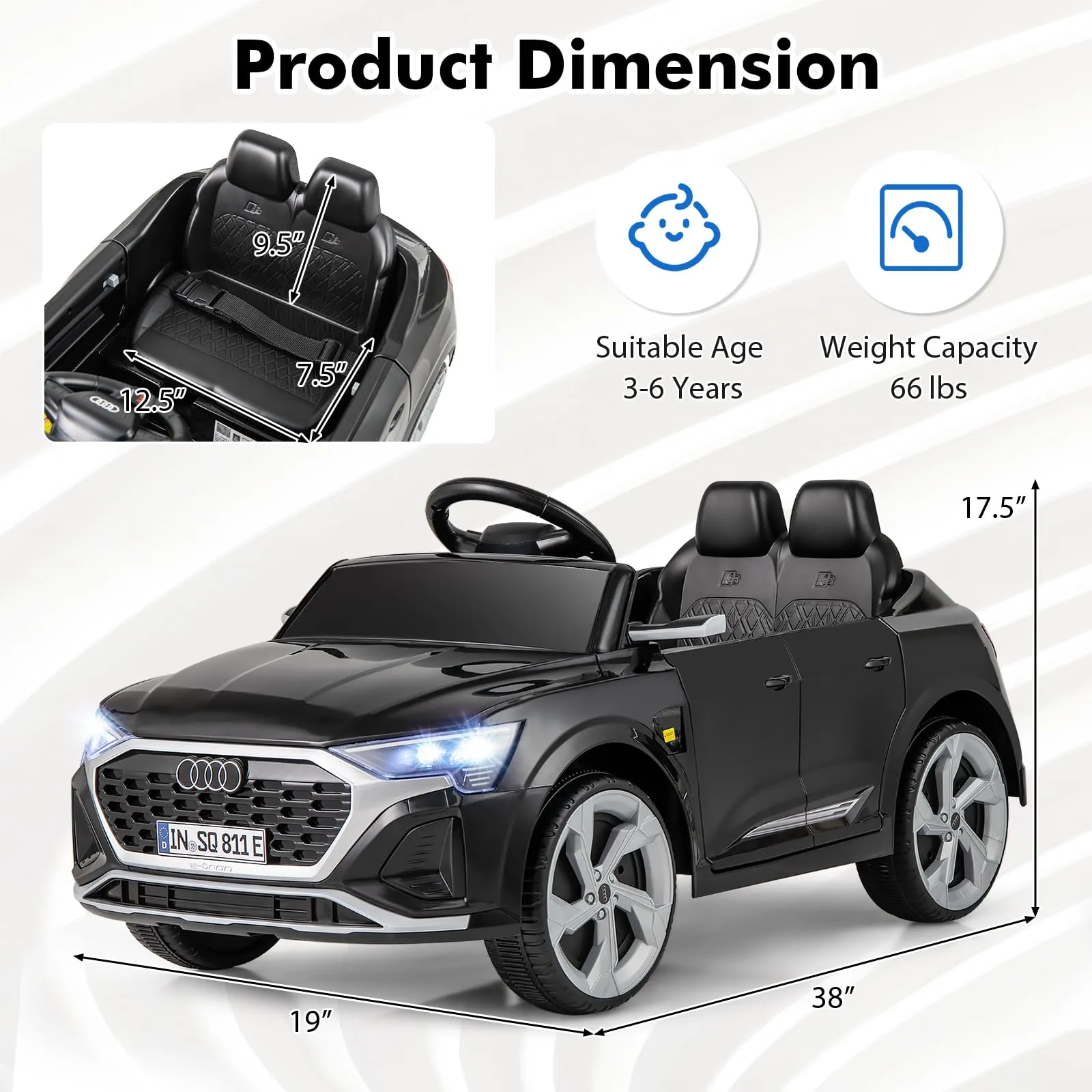 INFANS Licensed Audi SQ8 Ride on Car, Battery Powered Electric Vehicle for with Remote Control, Adjustable Music, LED Lights