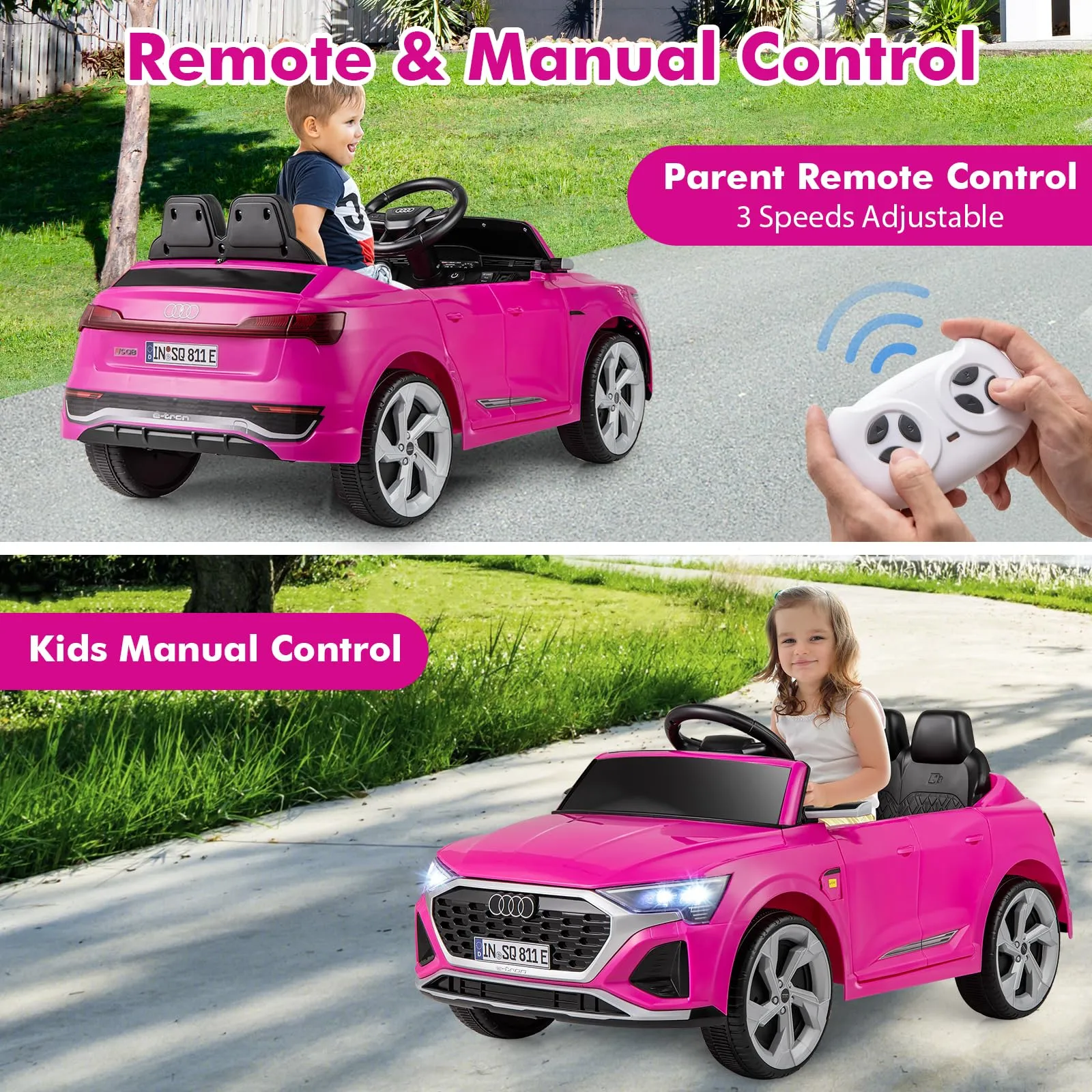 INFANS Licensed Audi SQ8 Ride on Car, Battery Powered Electric Vehicle for with Remote Control, Adjustable Music, LED Lights