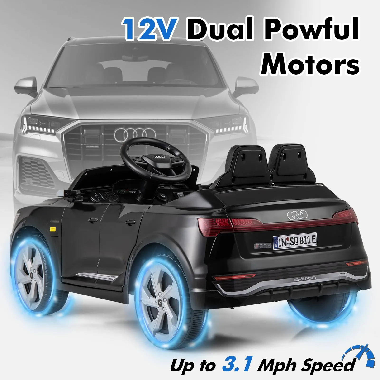 INFANS Licensed Audi SQ8 Ride on Car, Battery Powered Electric Vehicle for with Remote Control, Adjustable Music, LED Lights