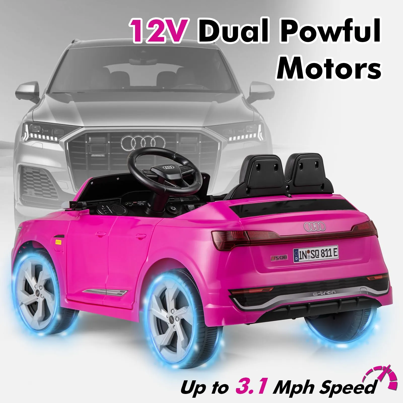 INFANS Licensed Audi SQ8 Ride on Car, Battery Powered Electric Vehicle for with Remote Control, Adjustable Music, LED Lights