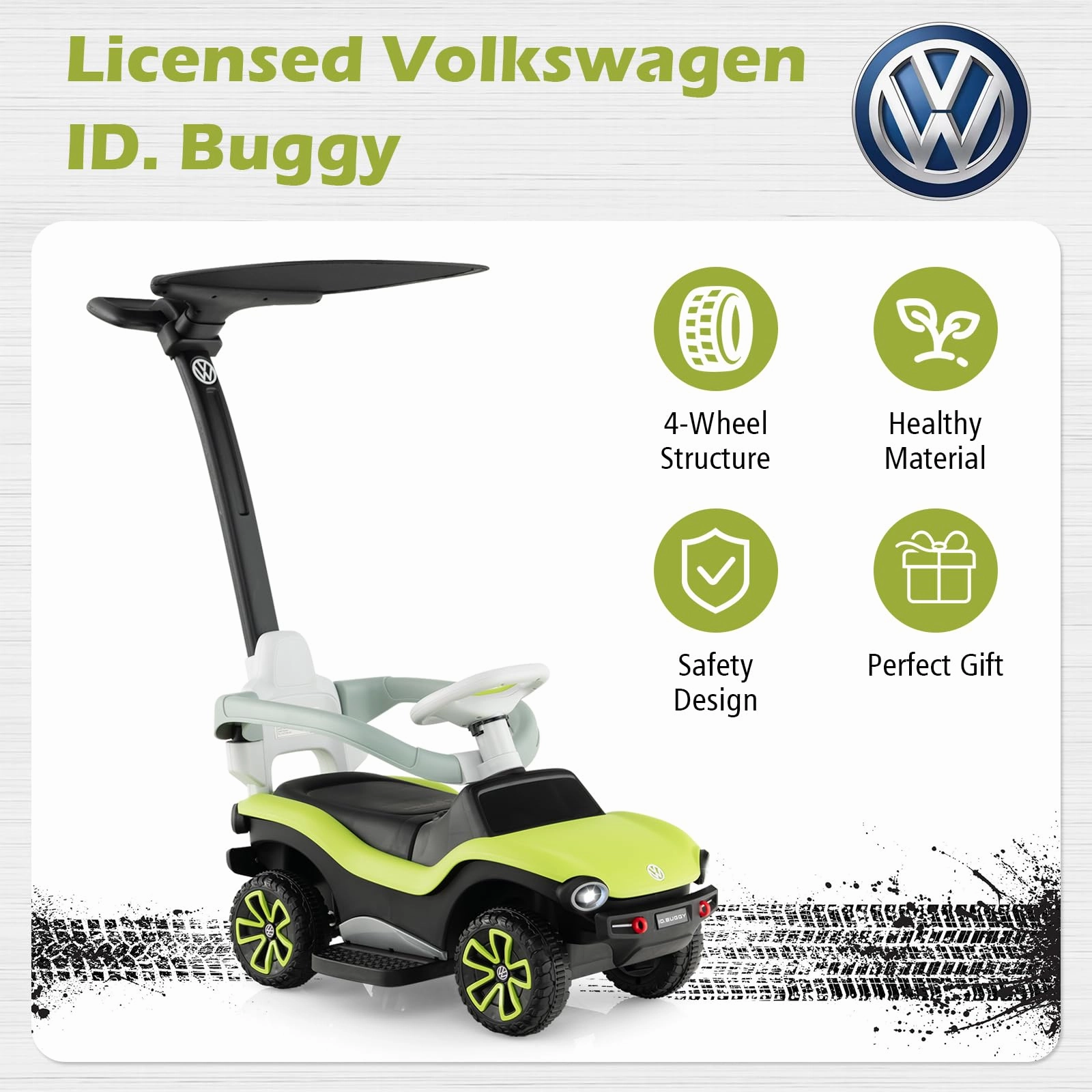 INFANS Ride on Push Car, 3 in 1 Licensed ID. Buggy Stroller Sliding Walking Car with Sun Canopy