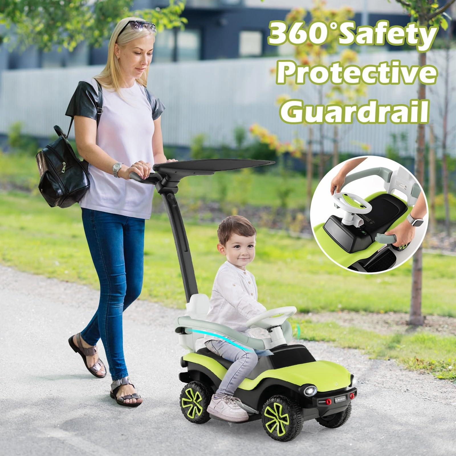 INFANS Ride on Push Car, 3 in 1 Licensed ID. Buggy Stroller Sliding Walking Car with Sun Canopy