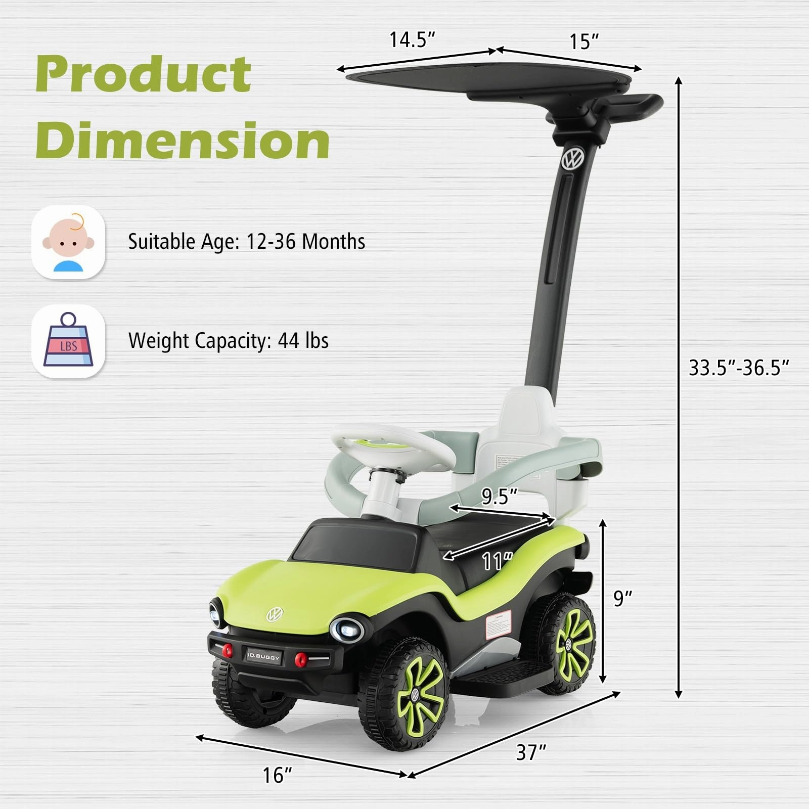 INFANS Ride on Push Car, 3 in 1 Licensed ID. Buggy Stroller Sliding Walking Car with Sun Canopy