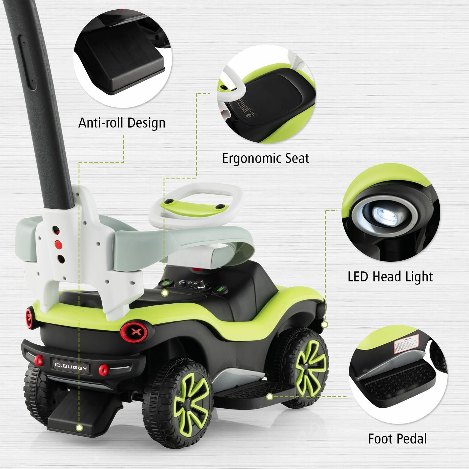 INFANS Ride on Push Car, 3 in 1 Licensed ID. Buggy Stroller Sliding Walking Car with Sun Canopy