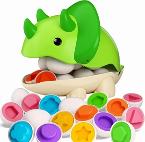 iPlay, iLearn Toddler Matching Egg Toys, Dinosaur Toy for 2 Year Old, Baby Dino Montessori Learning Educational Shape Sorting Match Game, Birthday Gift for 18 Month 2 3 4 Year Old Kids Infant Boy Girl