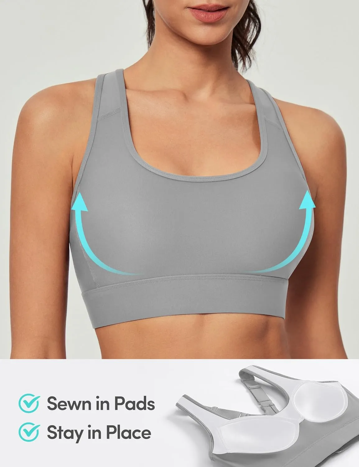 IUGA High Impact Sports Bras for Women High Support Racerback Sports Bra with Sewn-in Pads Adjustable Straps