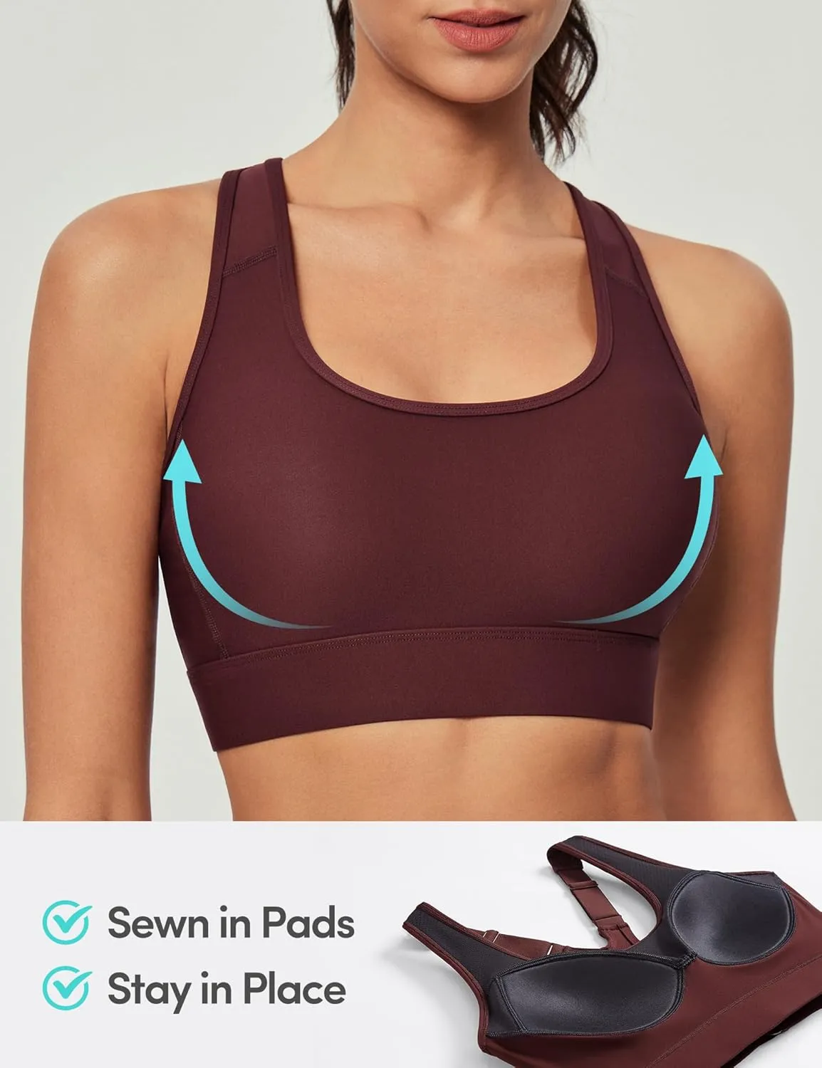 IUGA High Impact Sports Bras for Women High Support Racerback Sports Bra with Sewn-in Pads Adjustable Straps