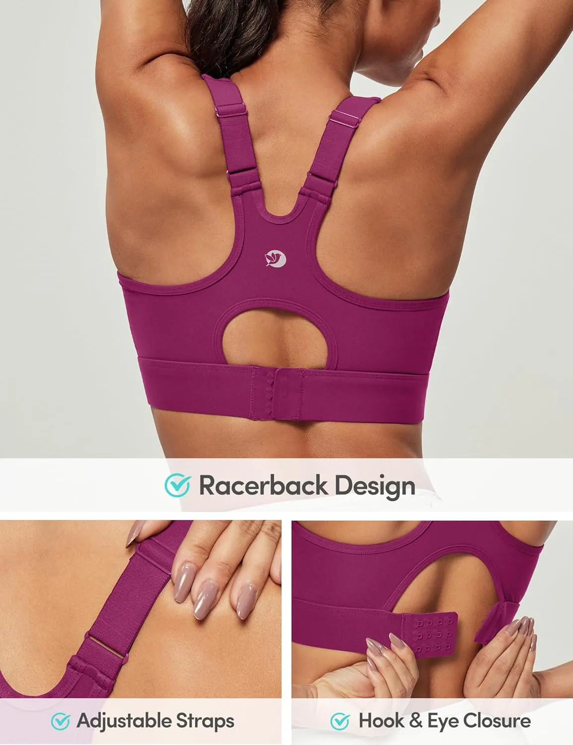 IUGA High Impact Sports Bras for Women High Support Racerback Sports Bra with Sewn-in Pads Adjustable Straps