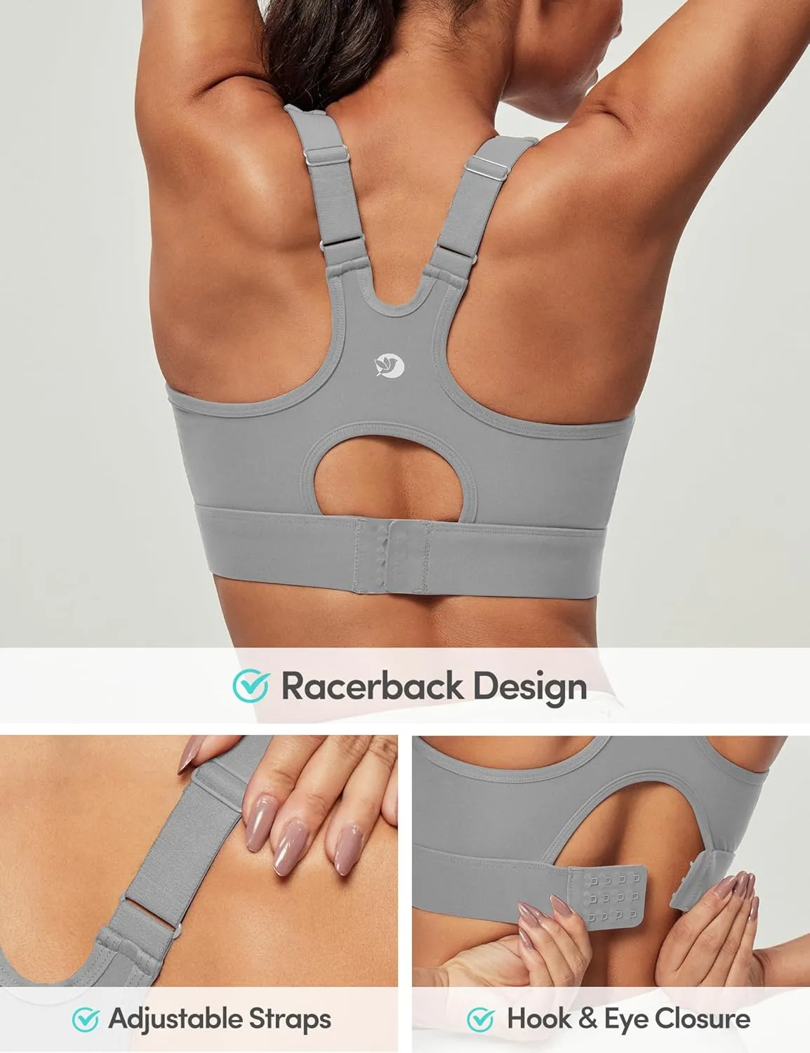 IUGA High Impact Sports Bras for Women High Support Racerback Sports Bra with Sewn-in Pads Adjustable Straps