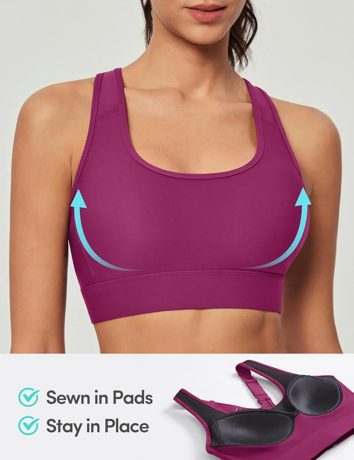 IUGA High Impact Sports Bras for Women High Support Racerback Sports Bra with Sewn-in Pads Adjustable Straps