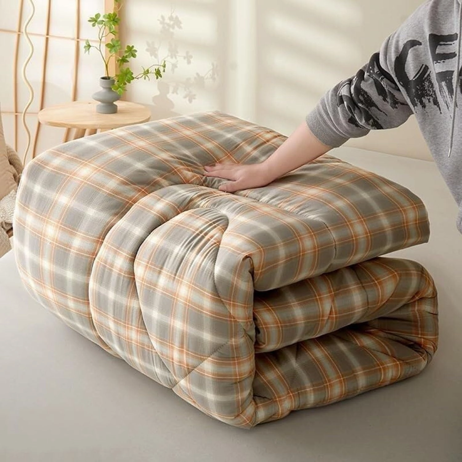 Japanese Futon Mattress, Roll Up Floor Mattress Thickened Weighted Mattress for Single Student Dormitory Household(Brown,200 * 220cm)