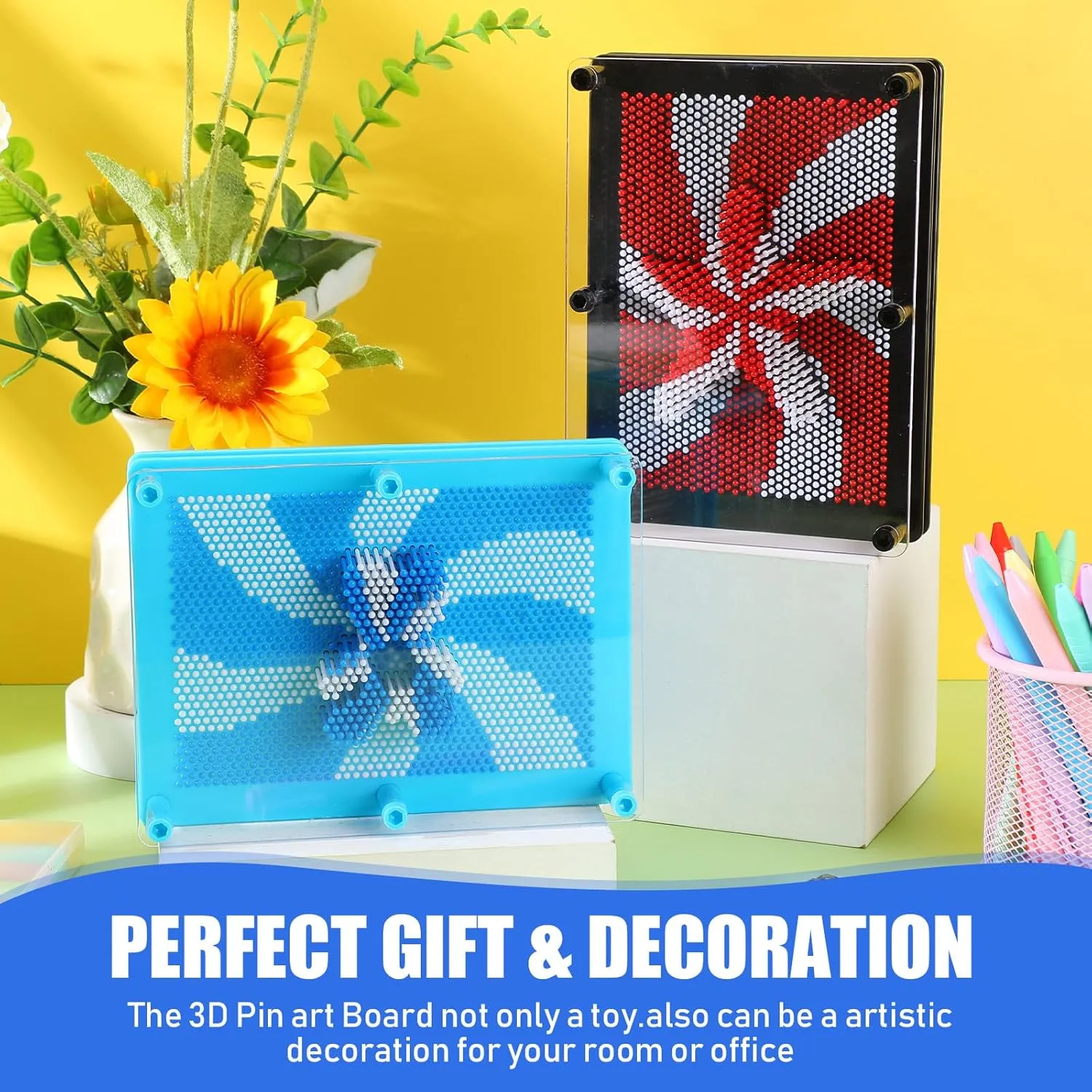 Jenaai 2 Pack Large 3D Pin Art Toy 8 x 6 Inch Plastic Pin Art Board Sensory Toy Intellectual Fun Impression Toy for Boys Girls Adult Creative Fidgets Christmas Birthday Gifts (Red and Blue Windmill)