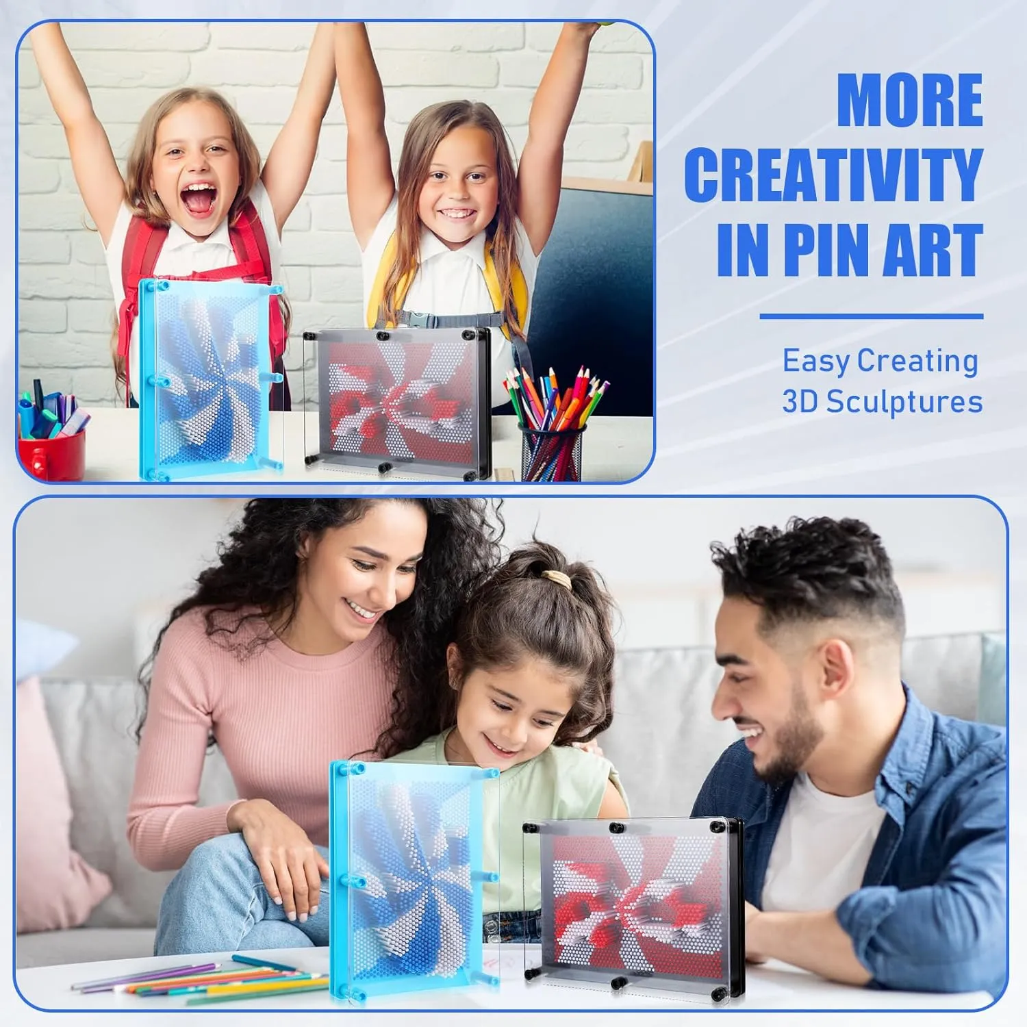 Jenaai 2 Pack Large 3D Pin Art Toy 8 x 6 Inch Plastic Pin Art Board Sensory Toy Intellectual Fun Impression Toy for Boys Girls Adult Creative Fidgets Christmas Birthday Gifts (Red and Blue Windmill)