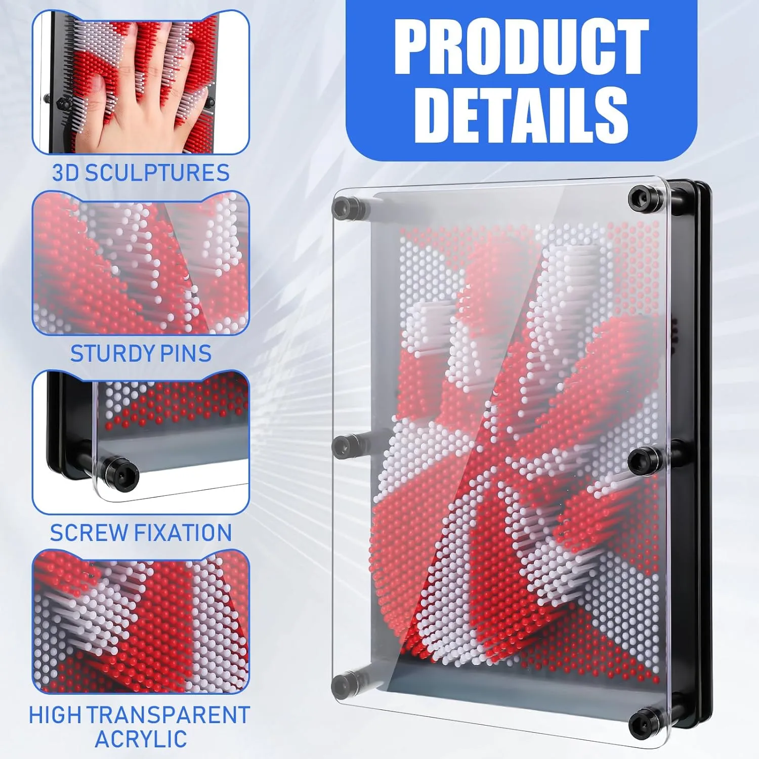 Jenaai 2 Pack Large 3D Pin Art Toy 8 x 6 Inch Plastic Pin Art Board Sensory Toy Intellectual Fun Impression Toy for Boys Girls Adult Creative Fidgets Christmas Birthday Gifts (Red and Blue Windmill)
