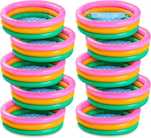 Jerify 10 Pack Kiddie Pools Bulk for Toddler 34x10 Inch Inflatable Kids Swimming Pool Round 3 Rings Small Baby Infant Blow up Padding Ball Pond for Outdoor Garden Backyard Water Game Play Center