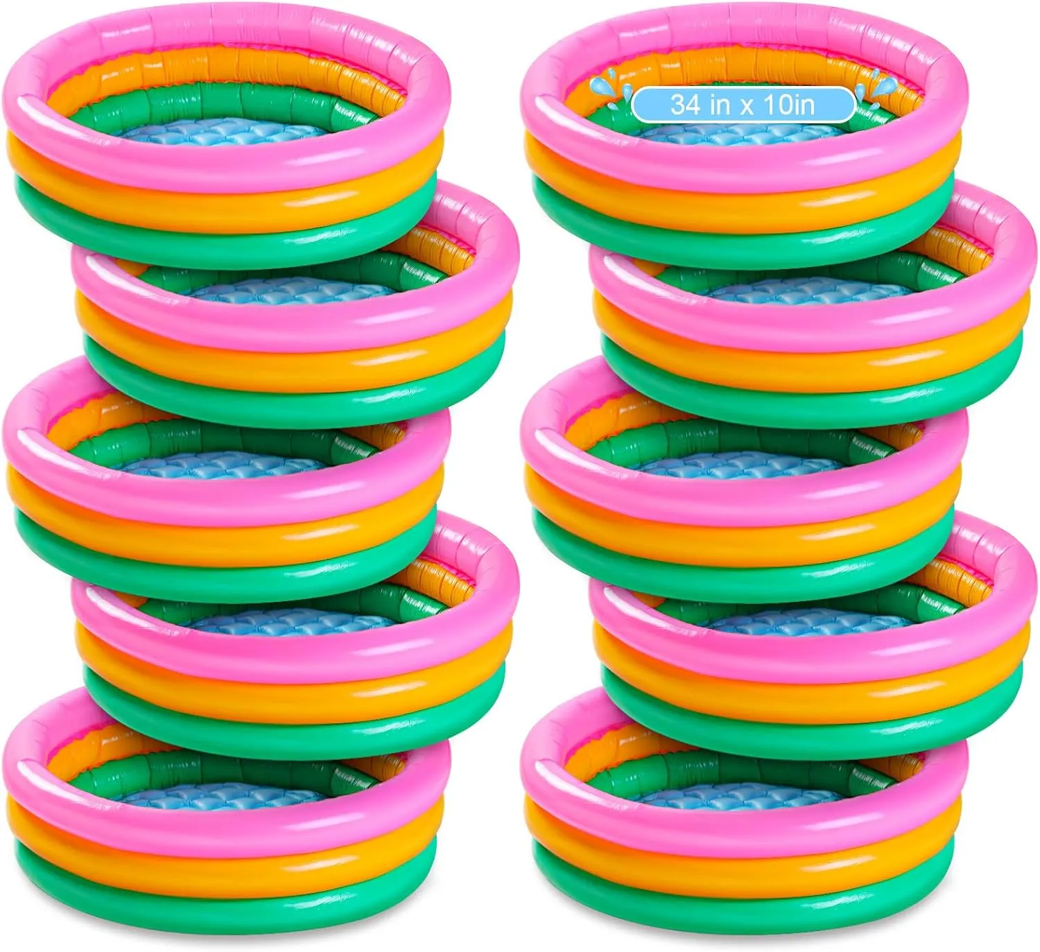 Jerify 10 Pack Kiddie Pools Bulk for Toddler 34x10 Inch Inflatable Kids Swimming Pool Round 3 Rings Small Baby Infant Blow up Padding Ball Pond for Outdoor Garden Backyard Water Game Play Center