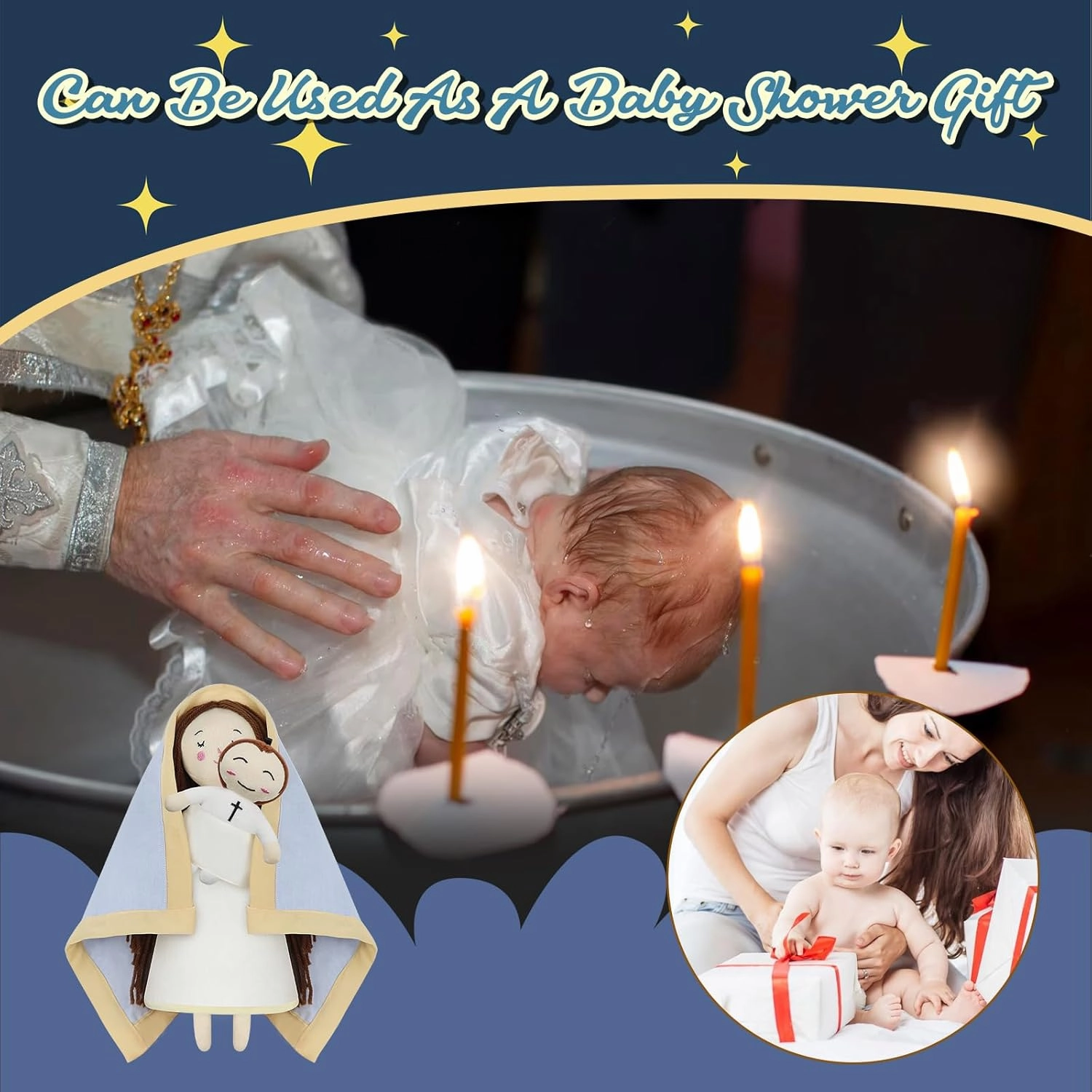 Jesus Plush Doll Virgin Mary Doll Religious Toys Guardian Angel Stuffed Baptism Plush Toy Gifts for Kids for Christening Religious Christmas (Virgin Mary with Baby Jesus)