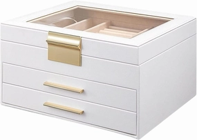 Jewellery Box Box Large Jewelry Box Organizer Drawer Mirror For Women PU Leather Storage Case For Earring Ring Necklace Bracelet Watch Jewelry Boxes Gift ( Color : Black , Size : 23.1*20.1*13.2cm Jewe