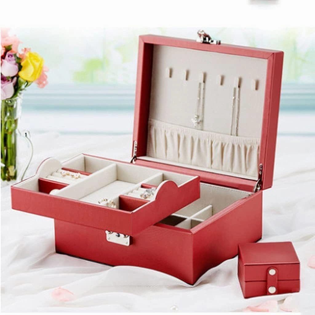 Jewellery niser Jewellery Box Jewelry Box 23 * 20 * 11CM, Ladies Earring Necklace Watch Storage Box With Lock Key And 1 ble Sm (White 23.5 * 20.5 * 11.5cm) (Black 23.5 * 20.5 * 11.5cm)