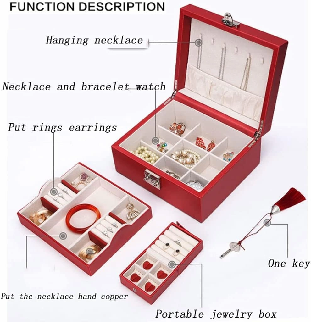 Jewellery niser Jewellery Box Jewelry Box 23 * 20 * 11CM, Ladies Earring Necklace Watch Storage Box With Lock Key And 1 ble Sm (White 23.5 * 20.5 * 11.5cm) (Black 23.5 * 20.5 * 11.5cm)