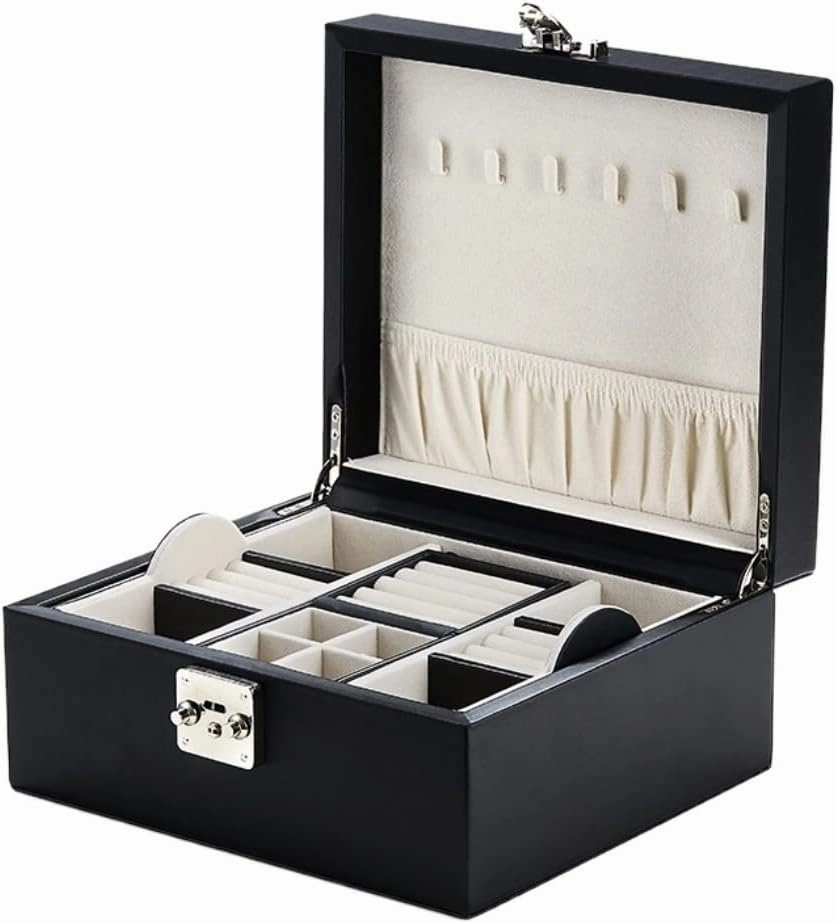 Jewellery niser Jewellery Box Jewelry Box 23 * 20 * 11CM, Ladies Earring Necklace Watch Storage Box With Lock Key And 1 ble Sm (White 23.5 * 20.5 * 11.5cm) (Black 23.5 * 20.5 * 11.5cm)