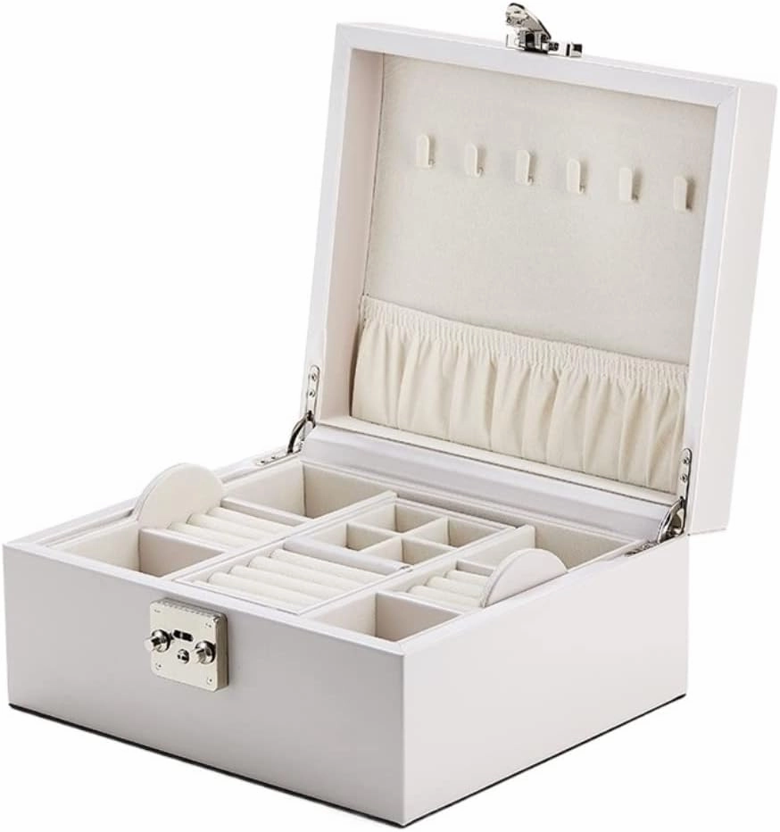 Jewellery niser Jewellery Box Jewelry Box 23 * 20 * 11CM, Ladies Earring Necklace Watch Storage Box With Lock Key And 1 ble Sm (White 23.5 * 20.5 * 11.5cm) (Black 23.5 * 20.5 * 11.5cm)