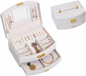 Jewellery Storage Large Capacity Earrings Storage Jewelry Box Double-Layer Lock Jewelry Box Jewelry Storage Jewellery Display Box, White
