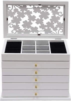 Jewelry Box for Women, Jewelry Organizer with Flower Carvings, Push-Pull Jewelry Drawer, Large Accessories Storage Case with Six Layers Display for Rings, Earrings, Necklaces, Bracelets Watches