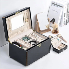 Jewelry Box Women Wooden Jewelry Box with Mirror Lockable Jewelry Storage Box