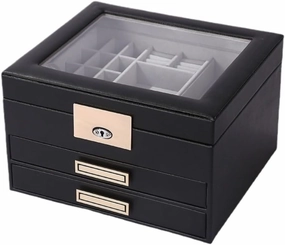 Jewelry Storage Black Simple Light Luxury Jewelry Box Wooden Foreskin Velvet Plaid Display Box Transparent Jewelry Box Jewelry Storage Box