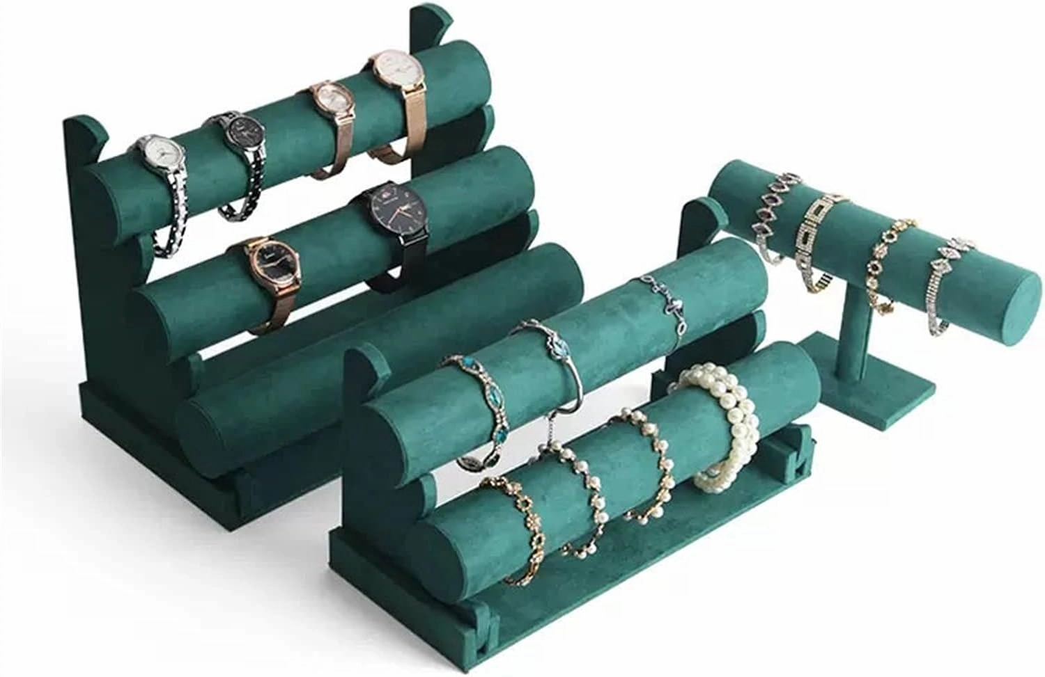Jewelry Towers Velvet Bracelet Display Stand 1/2/3 Tier Detachable Bracelet Holder Watch Stand T-Bar Bracelet Stand for Jewelry Organizer and Hairband Display, Green Jewelry Rack (Color : 2)