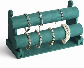 Jewelry Towers Velvet Bracelet Display Stand 1/2/3 Tier Detachable Bracelet Holder Watch Stand T-Bar Bracelet Stand for Jewelry Organizer and Hairband Display, Green Jewelry Rack (Color : 2)