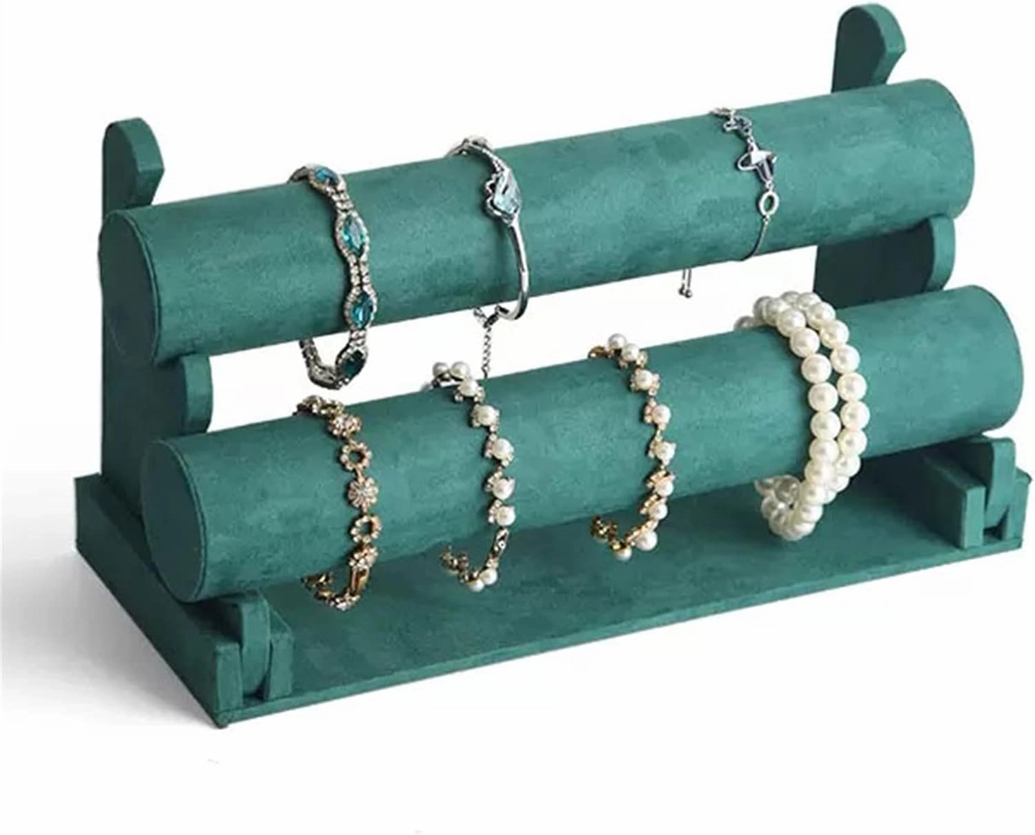 Jewelry Towers Velvet Bracelet Display Stand 1/2/3 Tier Detachable Bracelet Holder Watch Stand T-Bar Bracelet Stand for Jewelry Organizer and Hairband Display, Green Jewelry Rack (Color : 2)