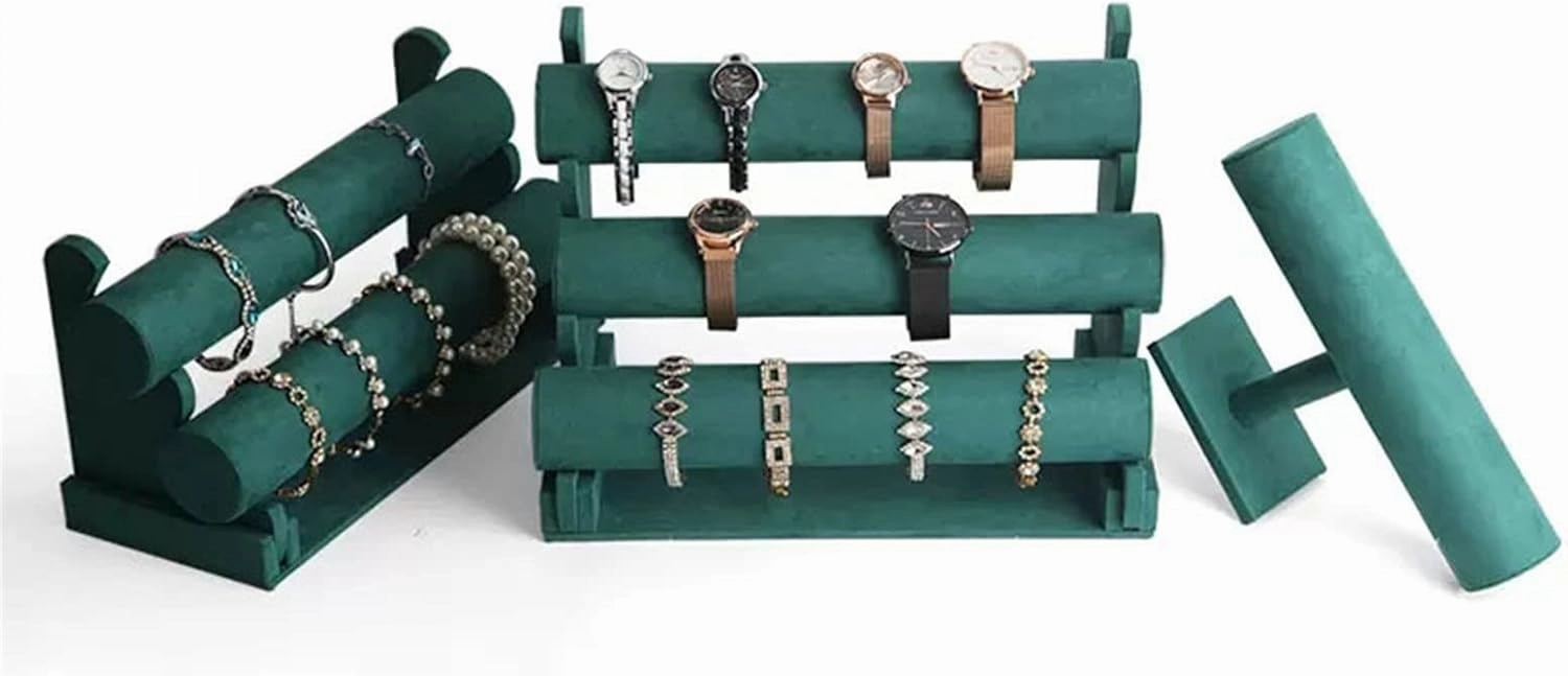 Jewelry Towers Velvet Bracelet Display Stand 1/2/3 Tier Detachable Bracelet Holder Watch Stand T-Bar Bracelet Stand for Jewelry Organizer and Hairband Display, Green Jewelry Rack (Color : 2)