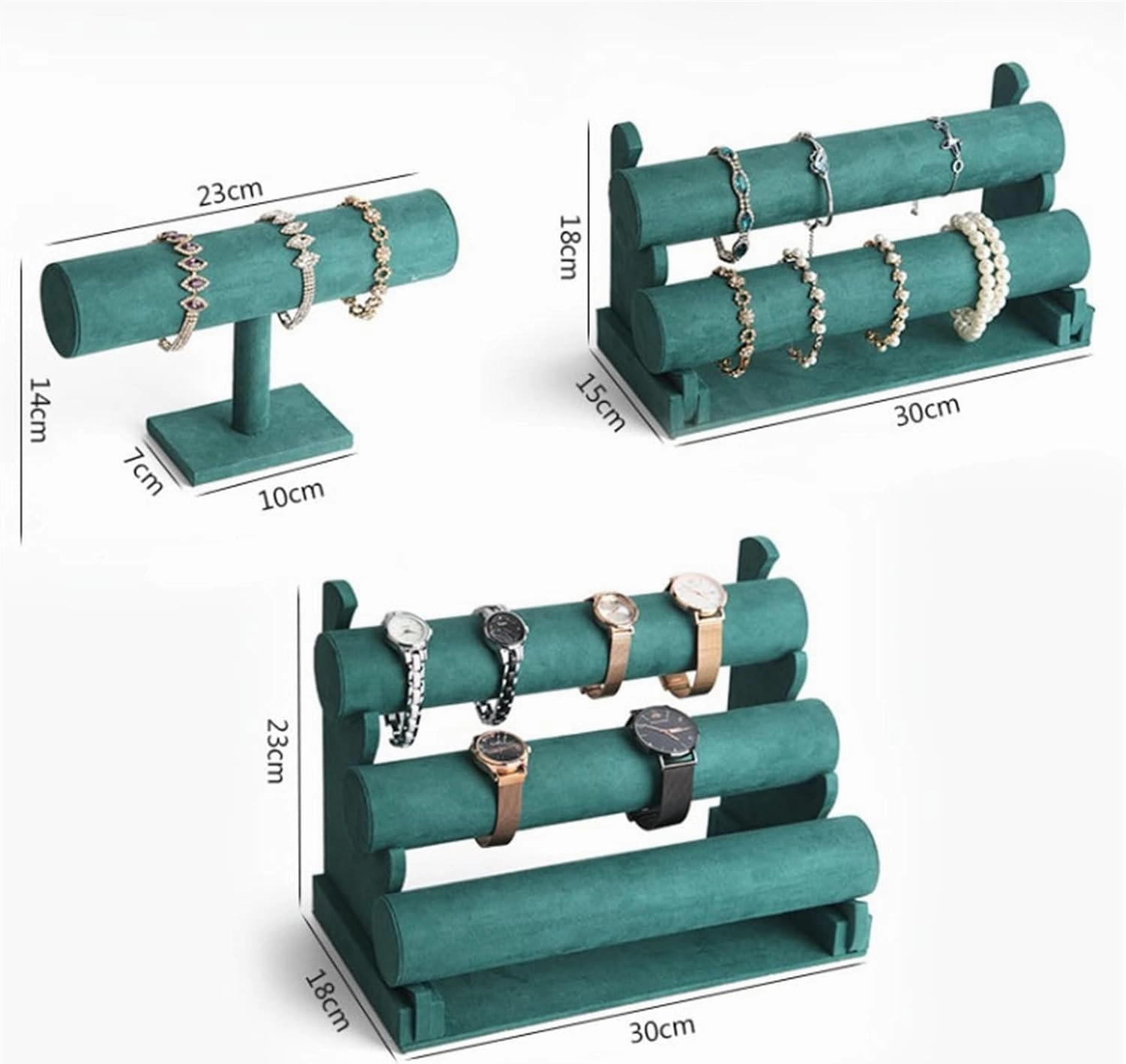 Jewelry Towers Velvet Bracelet Display Stand 1/2/3 Tier Detachable Bracelet Holder Watch Stand T-Bar Bracelet Stand for Jewelry Organizer and Hairband Display, Green Jewelry Rack (Color : 2)