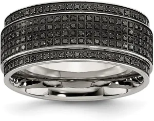 JewelryWeb Stainless Steel Polished 1/2ct Tw. Diamond Ridged Edge 10mm Band Ring Size 11-Band Style-Ring for Women and Men