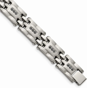 JewelryWeb Stainless Steel Fold over Polished Brushed 3/4ct Tw. Diamond Bracelet 8.5 Inch 15mm Wide Link-Bracelet for Women
