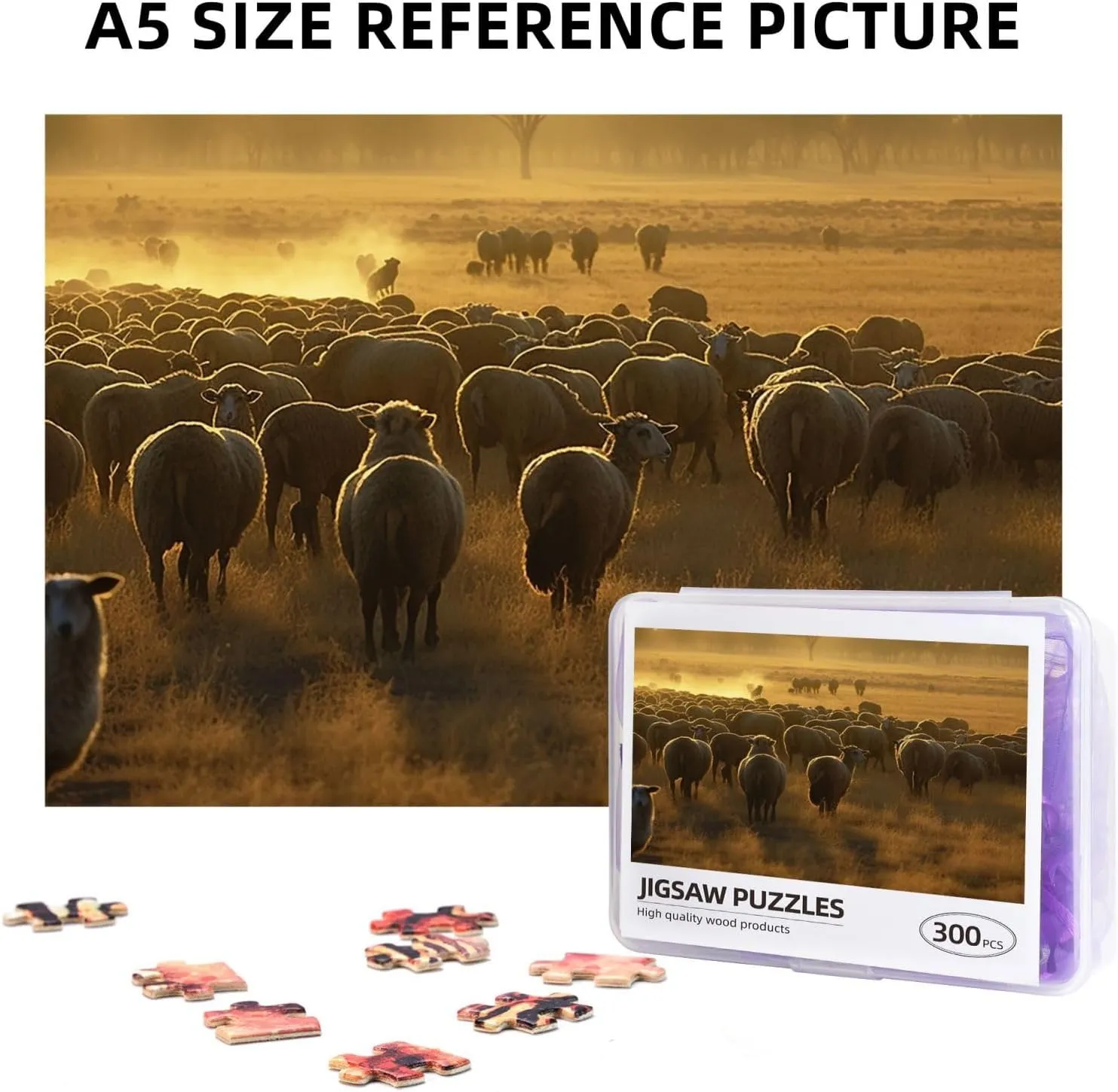 Jigsaw Puzzle Personalized 300 Pieces Puzzles with Storage Bag Sheeps in Field Photos Puzzles Wooden Home Decor Wall Art Custom Picture Puzzle Gift for Wedding Birthday Couple Lovers 10.2"x15"