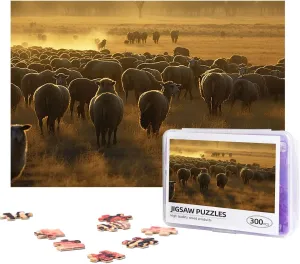 Jigsaw Puzzle Personalized 300 Pieces Puzzles with Storage Bag Sheeps in Field Photos Puzzles Wooden Home Decor Wall Art Custom Picture Puzzle Gift for Wedding Birthday Couple Lovers 10.2"x15"