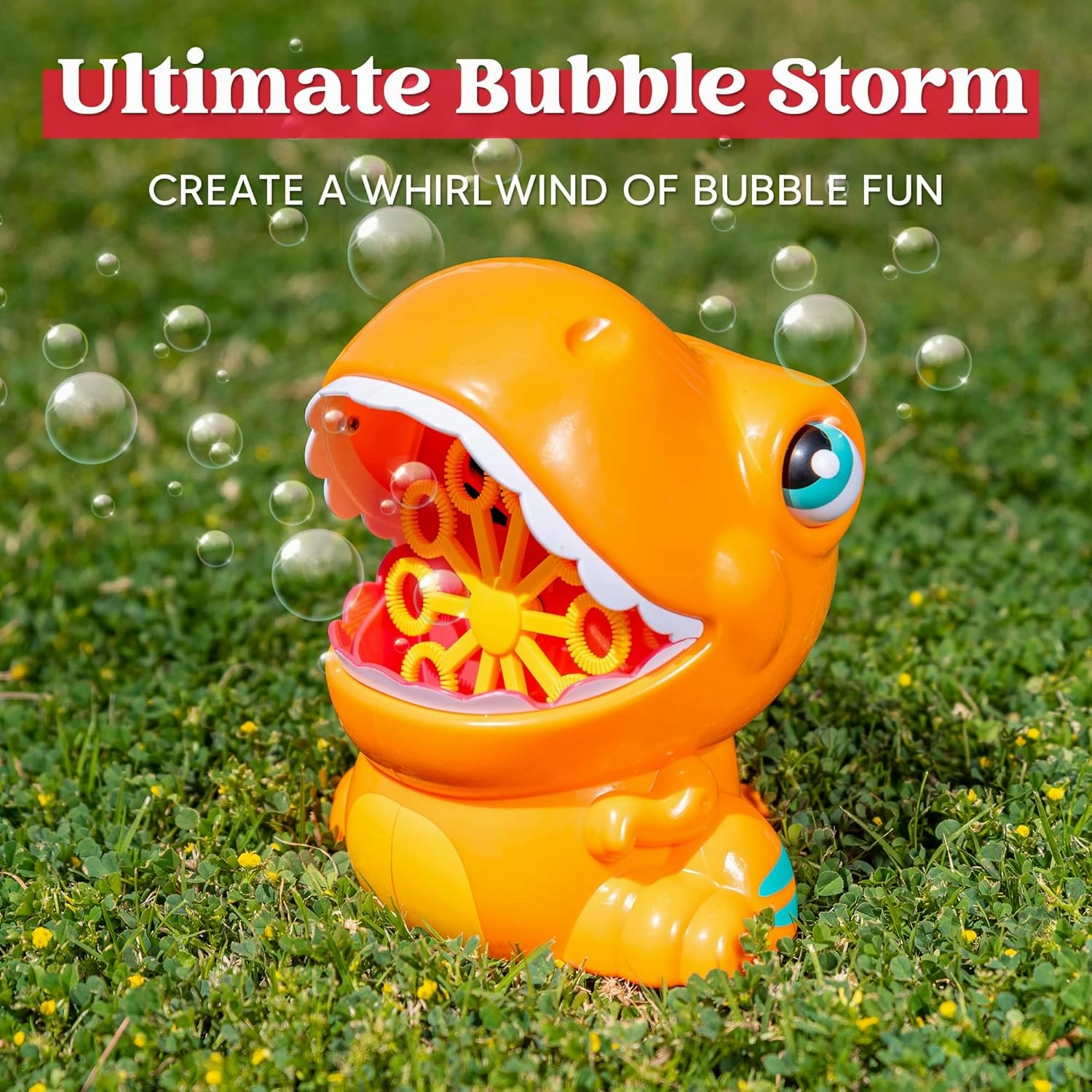 JOYIN Dinosaur Bubble Machine, Bubble Blower with Solutions for Kids, Summer Outdoor Indoor Toy, Dinosaur Party Favor, Kids Birthday Gift (Orange)
