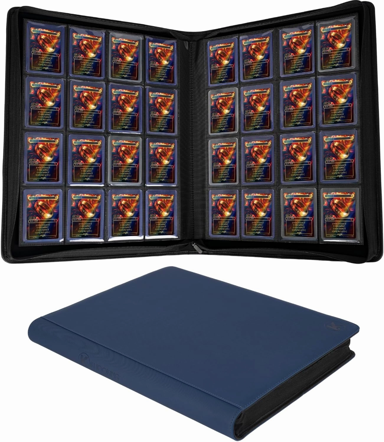 Jumbo Toploader Binder - Holds 640  Top Loaders for Cards, 16 Pocket Top Loader Binders with Sleeves for 3" x 4" Rigid Card Holders for Baseball, Football and other Sports Cards (BLUE)