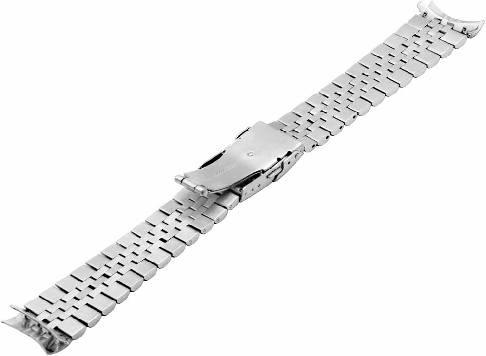 Juntan Stainless Steel Curved Ends Tapered 20mm 22mm 23mm 24mm Metal Watch Band Flexible Watch Strap Replacement Bracelet Deployment Double Flip Lock Buckle Silver Black