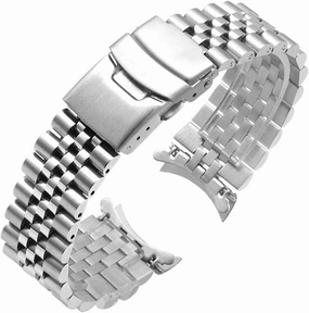 Juntan Stainless Steel Curved Ends Tapered 20mm 22mm 23mm 24mm Metal Watch Band Flexible Watch Strap Replacement Bracelet Deployment Double Flip Lock Buckle Silver Black