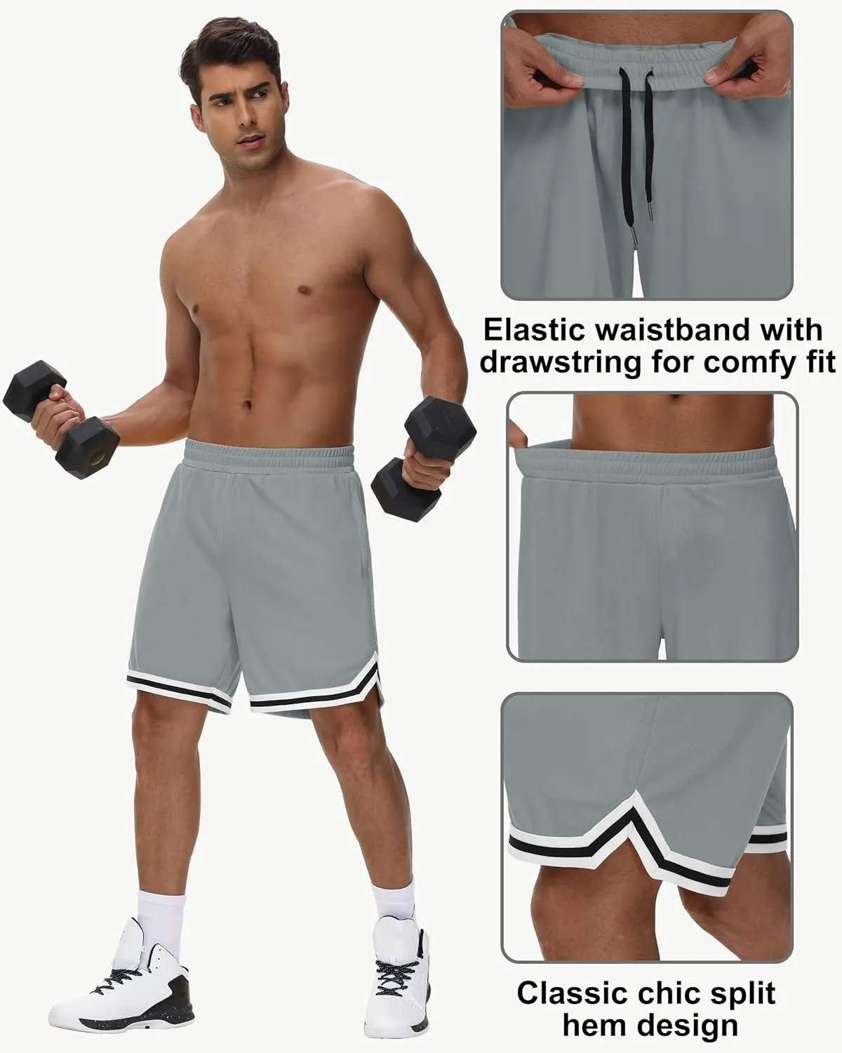 JWM Mens Long Basketball Shorts with Zip Pockets - 11" Mesh Athletic Gym Workout Sport Shorts Quick Dry Lightweight
