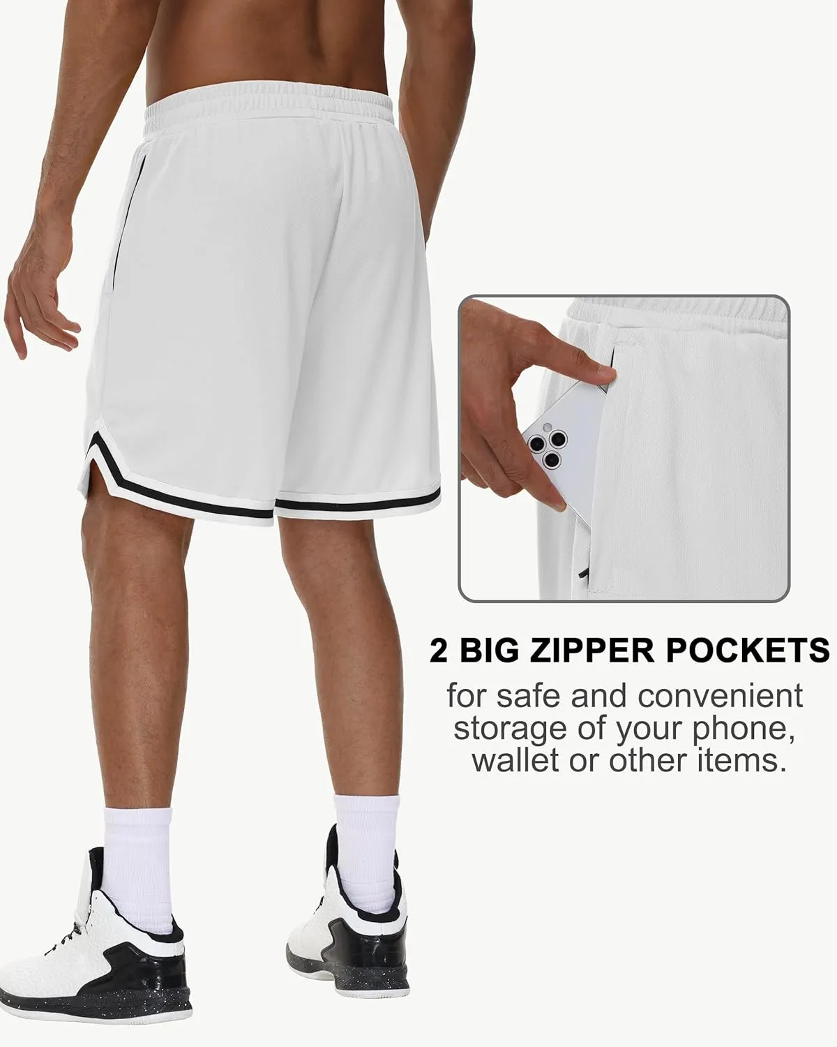 JWM Mens Long Basketball Shorts with Zip Pockets - 11" Mesh Athletic Gym Workout Sport Shorts Quick Dry Lightweight