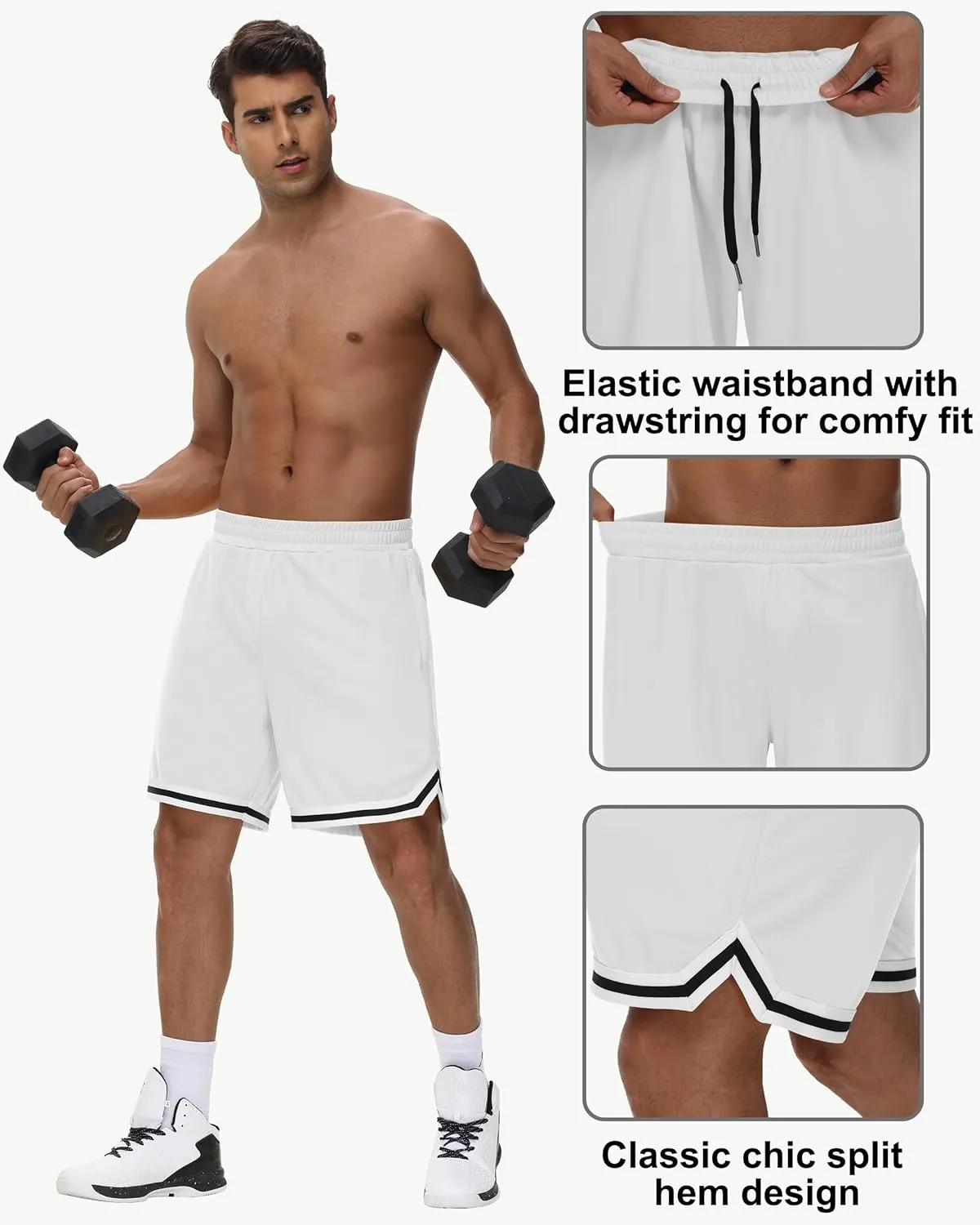 JWM Mens Long Basketball Shorts with Zip Pockets - 11" Mesh Athletic Gym Workout Sport Shorts Quick Dry Lightweight