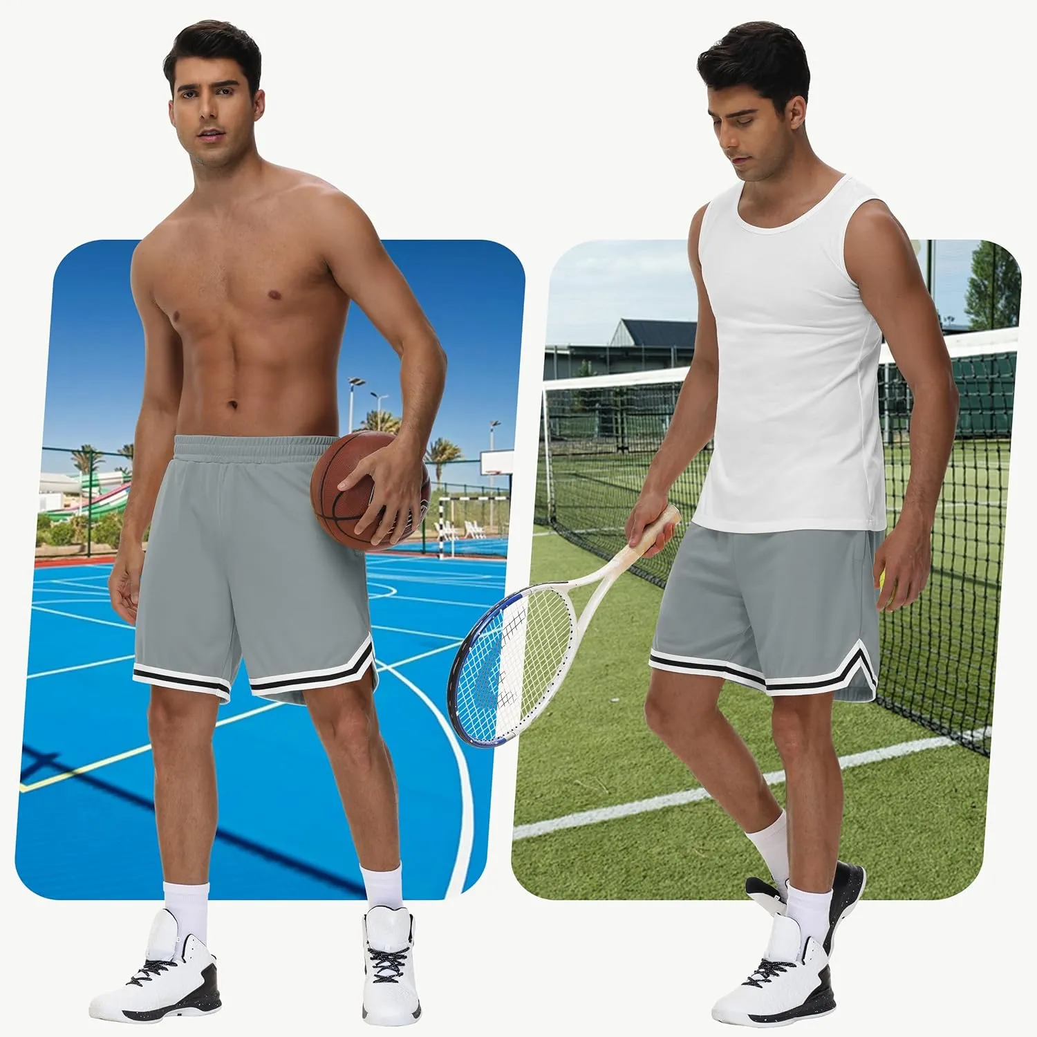 JWM Mens Long Basketball Shorts with Zip Pockets - 11" Mesh Athletic Gym Workout Sport Shorts Quick Dry Lightweight