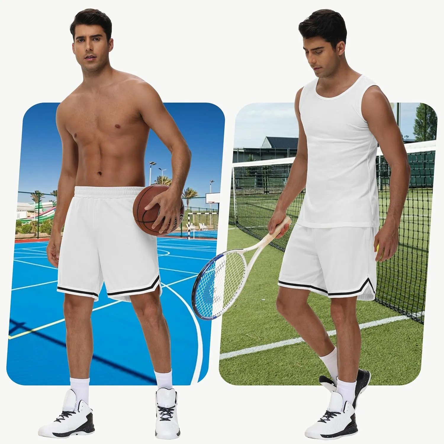 JWM Mens Long Basketball Shorts with Zip Pockets - 11" Mesh Athletic Gym Workout Sport Shorts Quick Dry Lightweight