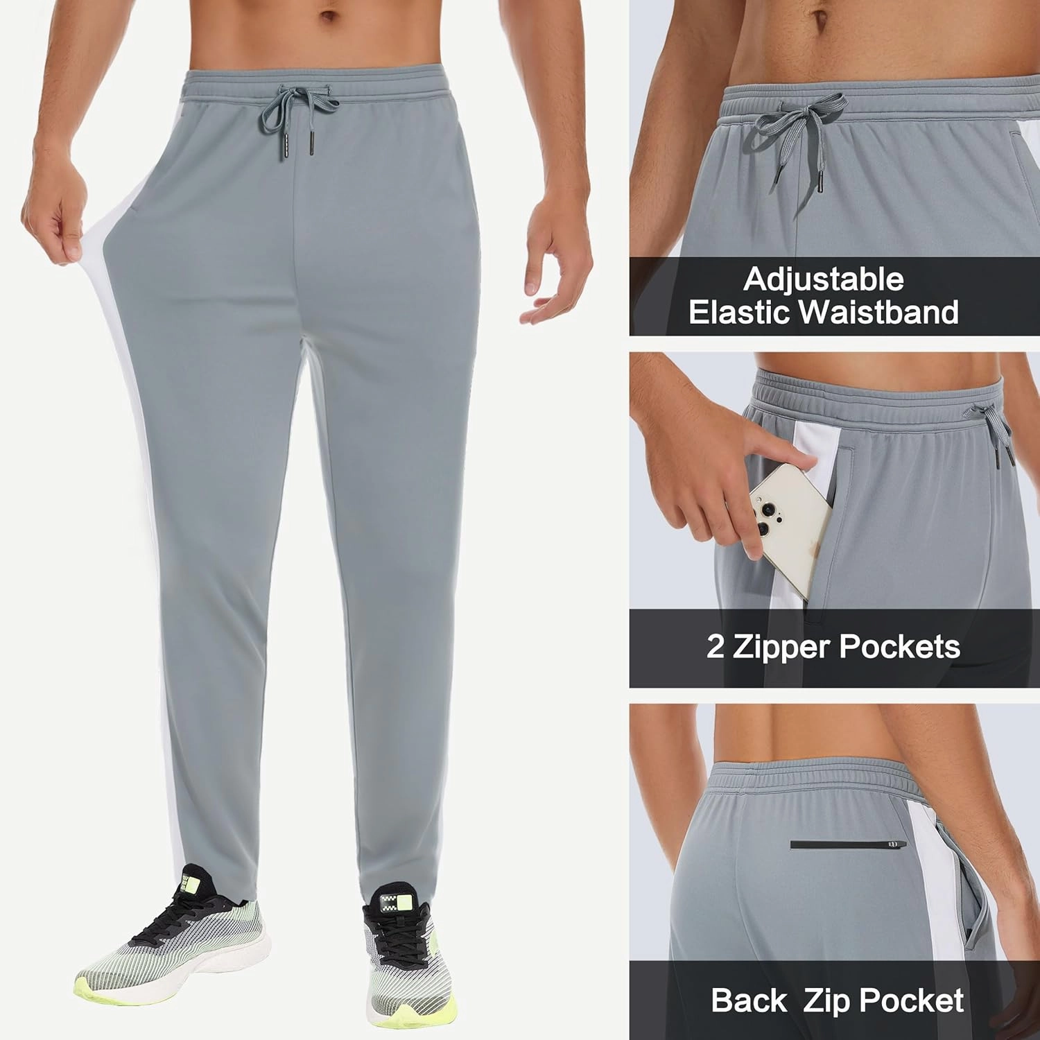 JWM Men's Sweatpants Zipper Legs Bottom - Tapered Track Traning Running Athletic Workout Basketball Slim Fit Pant Zip Pockets
